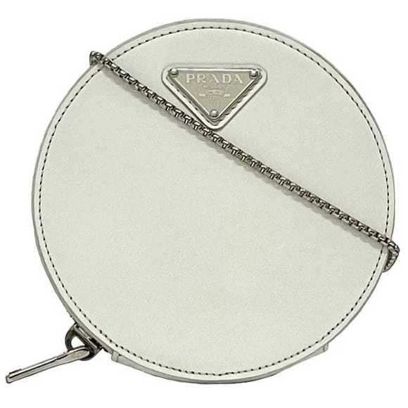 Prada Chain Shoulder Bag f-22966 White 1NA003 Leather 85 PRADA Triangle Plate Po - Picture 1 of 10